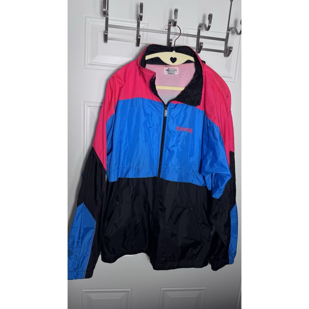 Vtg Retro Reebok Jacket Unisex L 80s 90s Colorblock Windbreaker Hood
